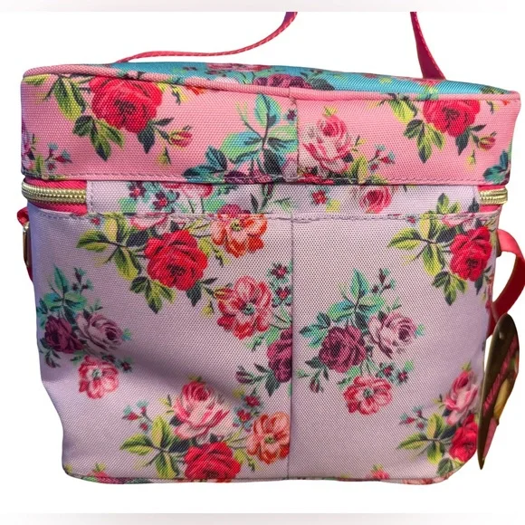 Betsey Johnson NWT Floral Pink Red & Purple Insulated Crossbody Lunch Bag (P170) - Picture 5 of 9